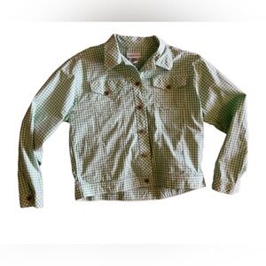 Marcia fully Button jacket size large green and white light weight 2 pockets